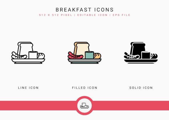 Breakfast Icons Set for Web and Editorial Design
