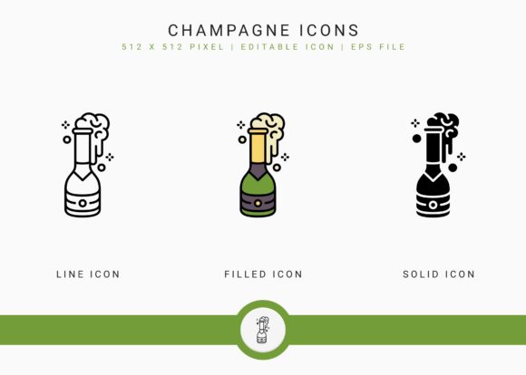 Champagne Icons Set for Digital Product Creators
