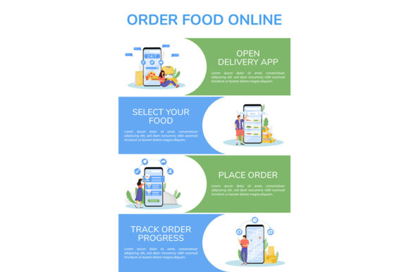 Food Order Flat Color Vector Infographic - A Graphic Template for Creative Content